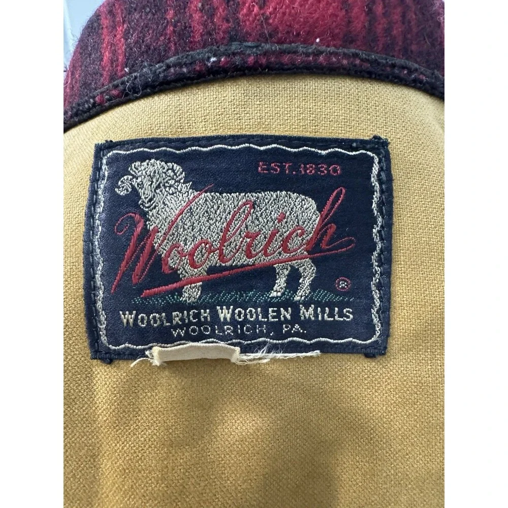Vintage Woolrich #501 Red Buffalo Plaid Hunting Coat Split Hood Size 46 Rare